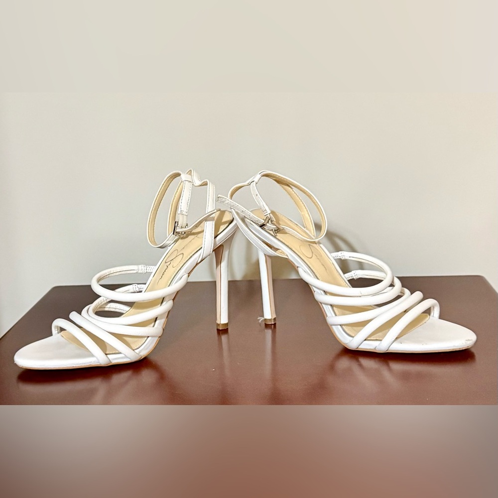 Jessica Simpson Joselle strappy open toe stiletto. Gently used. White leather.